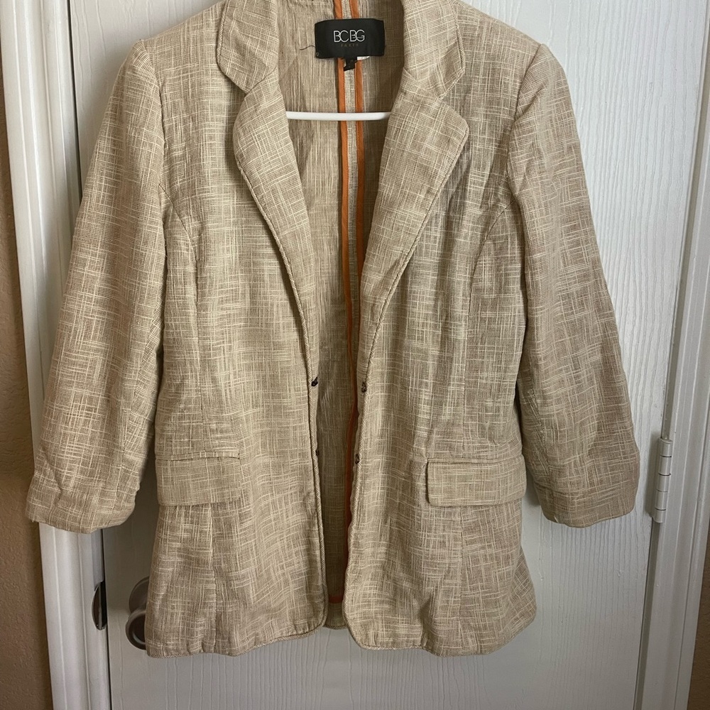 BCBG Paris Cotton Linen Natural Woven summer jacket Sz 2